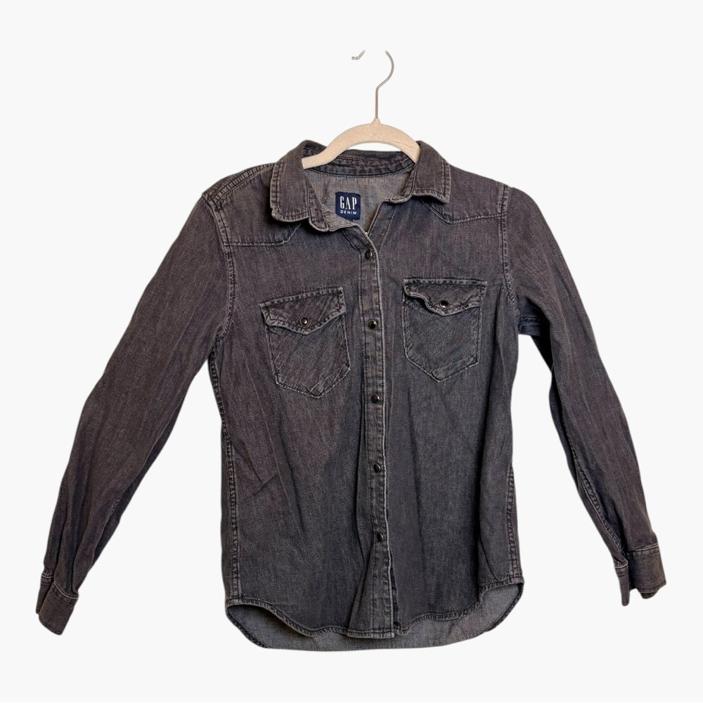 GAP Denim Black Wash Long Sleeve Button Down Shirt Indie Grunge Small